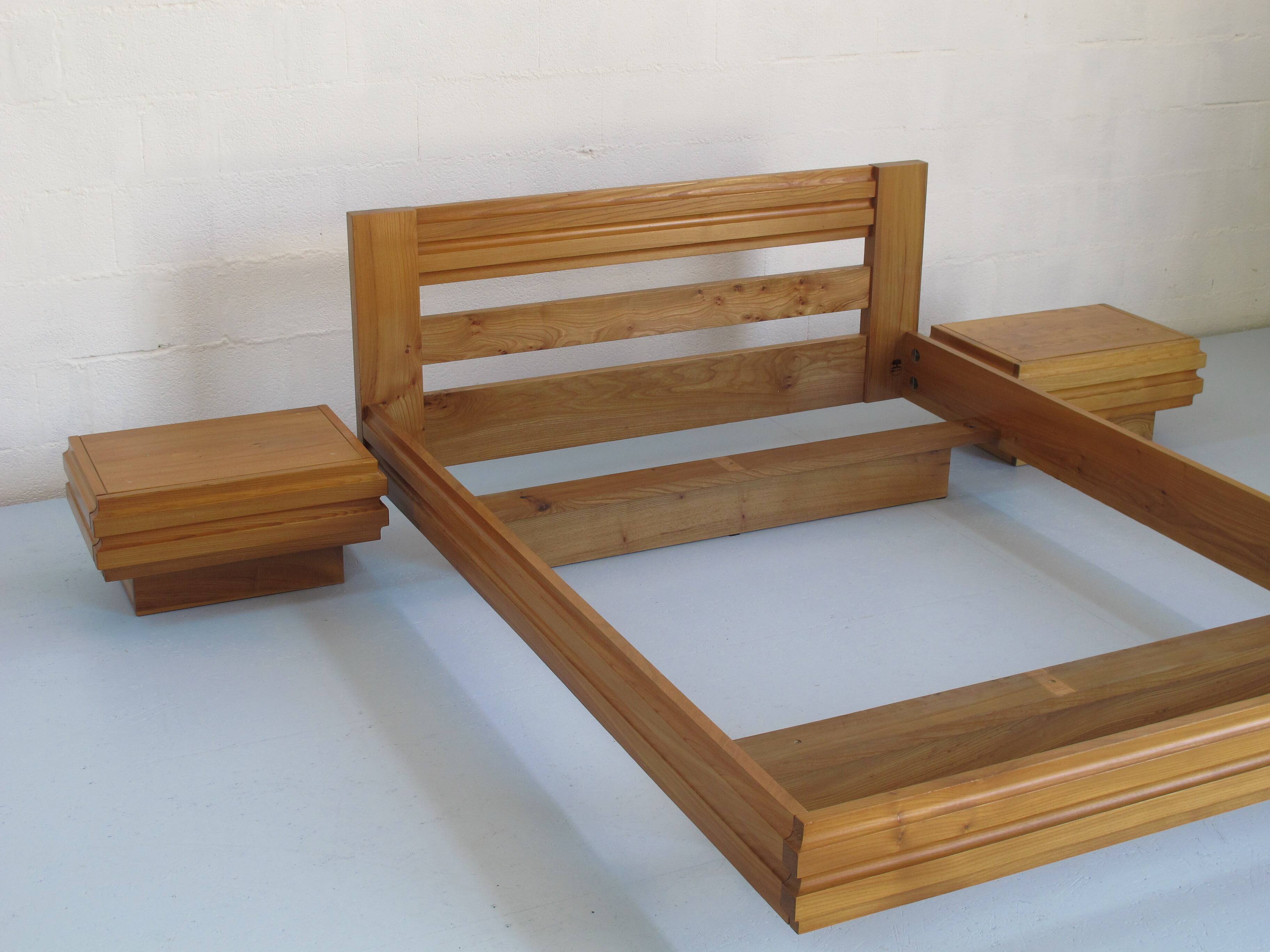 140 cm bed and bedside tables in certified solid elm regain