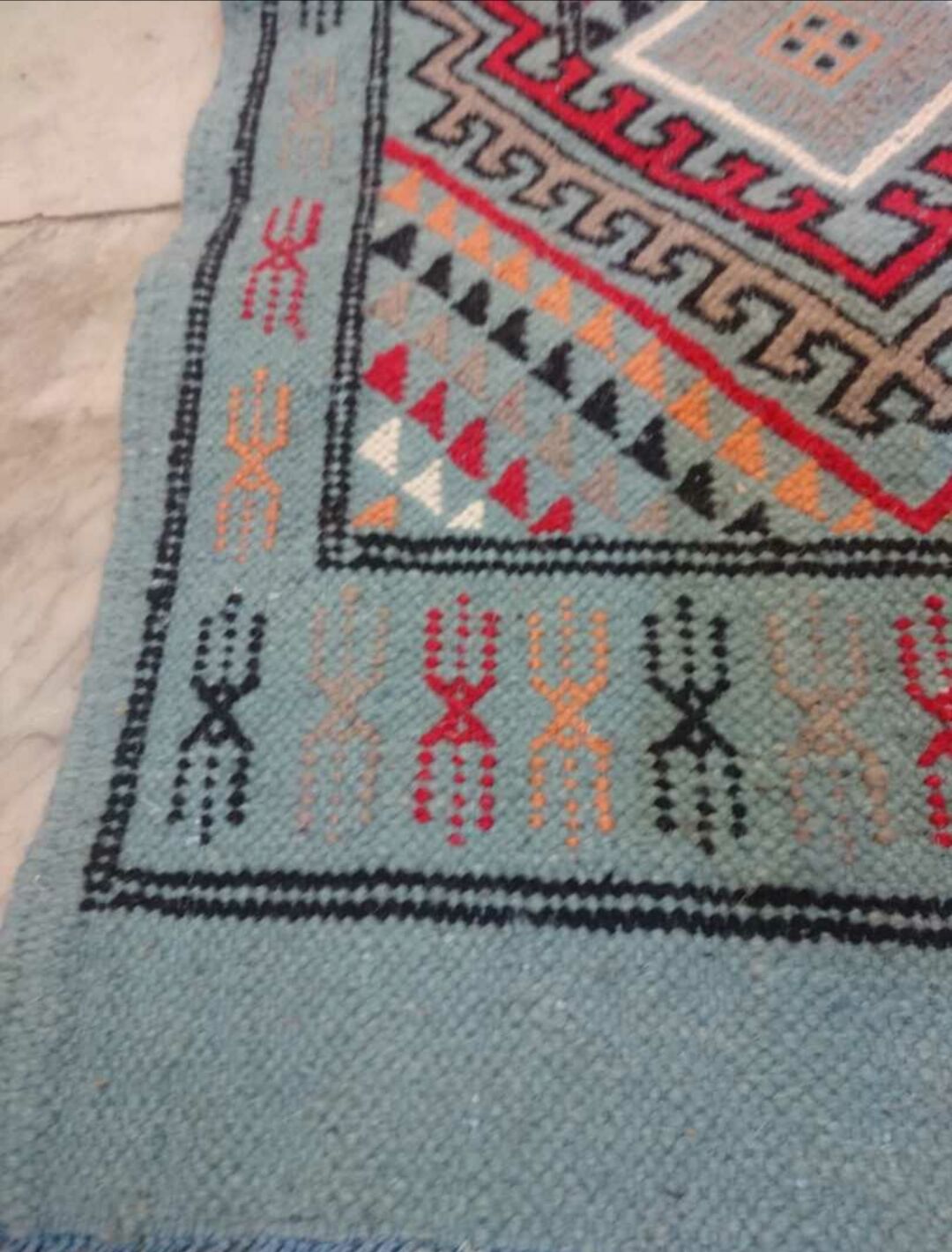 Blue berber kilim in pure wool carpet 54x103cm