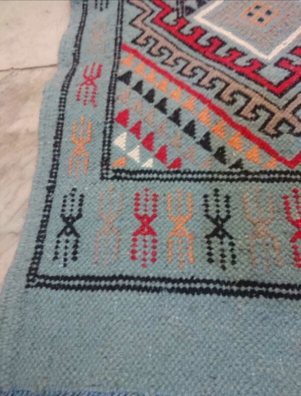 Tapis kilim bleu berbère en pure laine 54x103cm