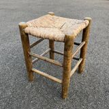 Vintage stool, wood and straw, 1950