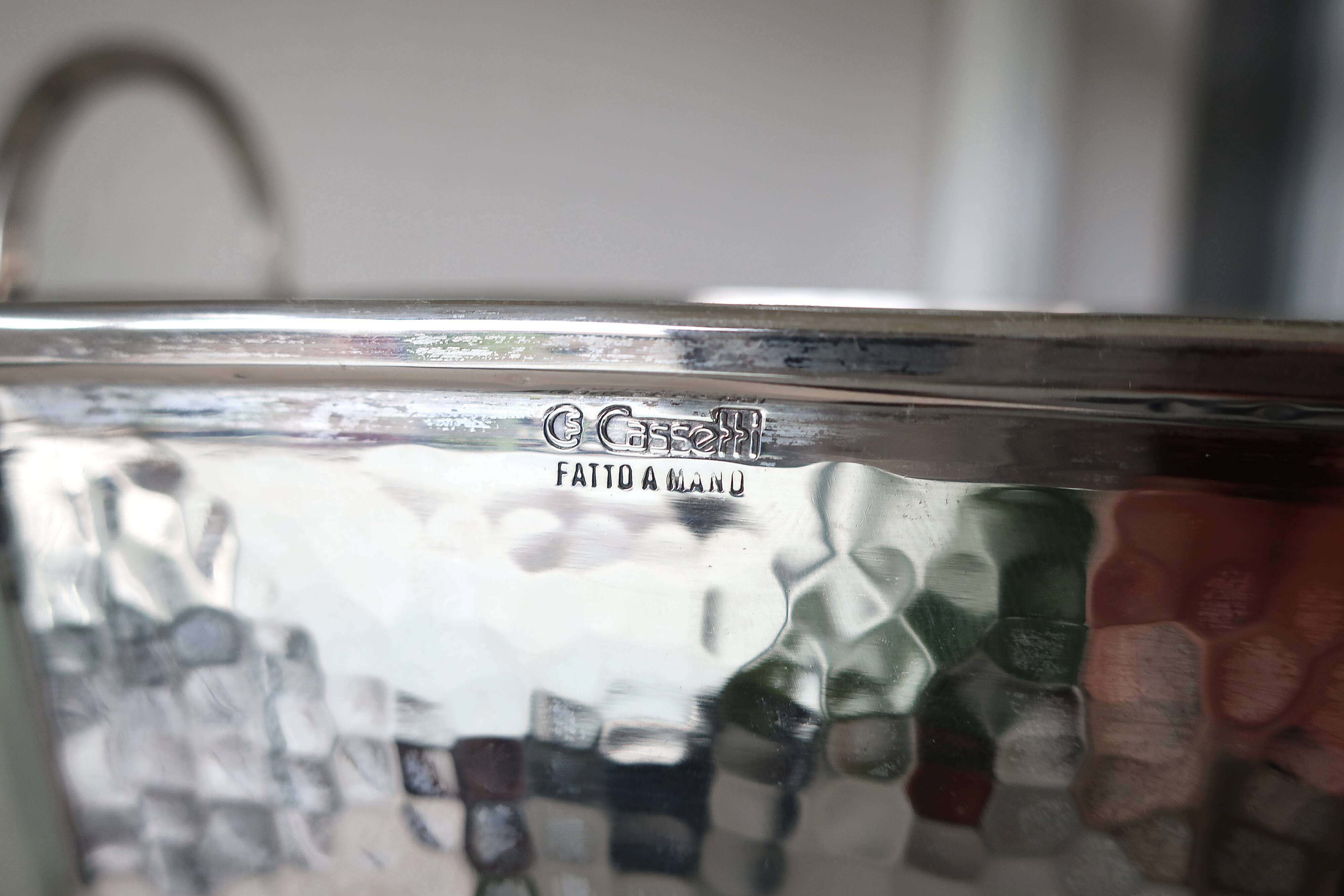 Champagne bucket circa 1960, Italian design Fratelli Cassetti, silver plated metal