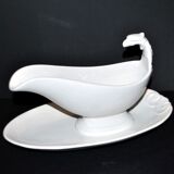 Sarreguemines antique earthenware sauce boat U&C opaque eagle's head