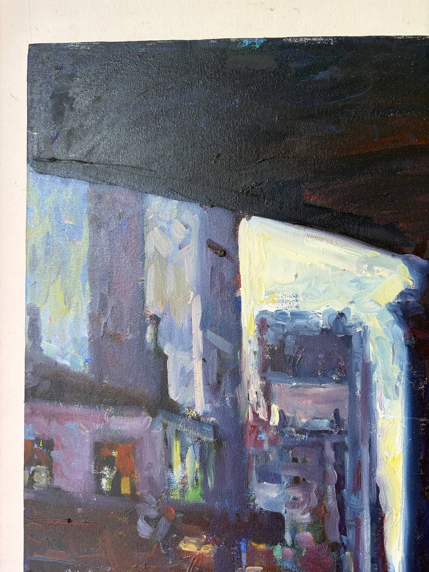 Metro Stalingrad in Paris, oil on canvas signed Patrice Landauer