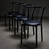 Black leather and steel dining chairs - set of 4