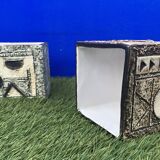Pair of Troika Cornwall English ceramic cube vases by Linda Hazel and Avril Bennet, 1970