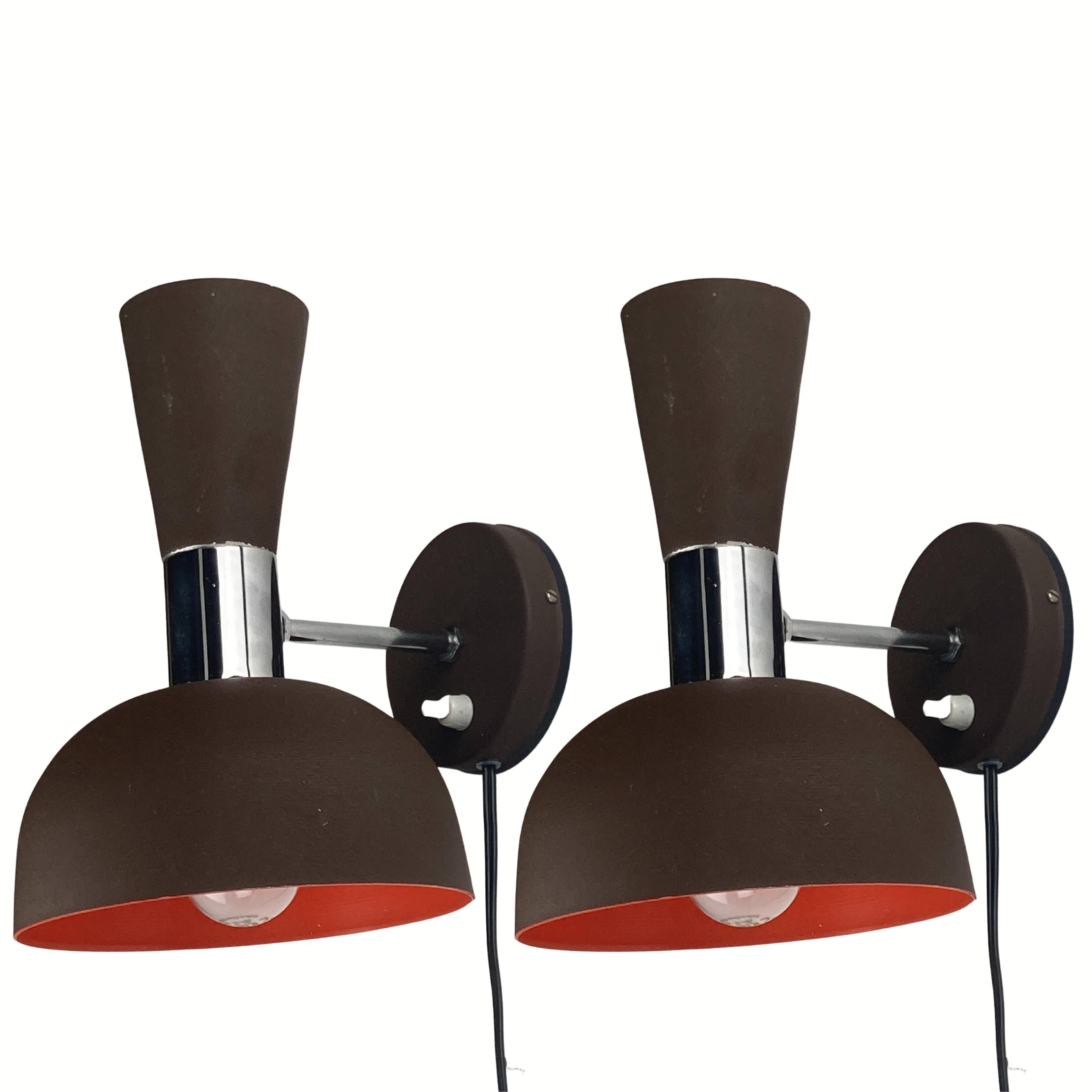 Midcentury brown vintage wall sconces by Herda, Dutch 1970s