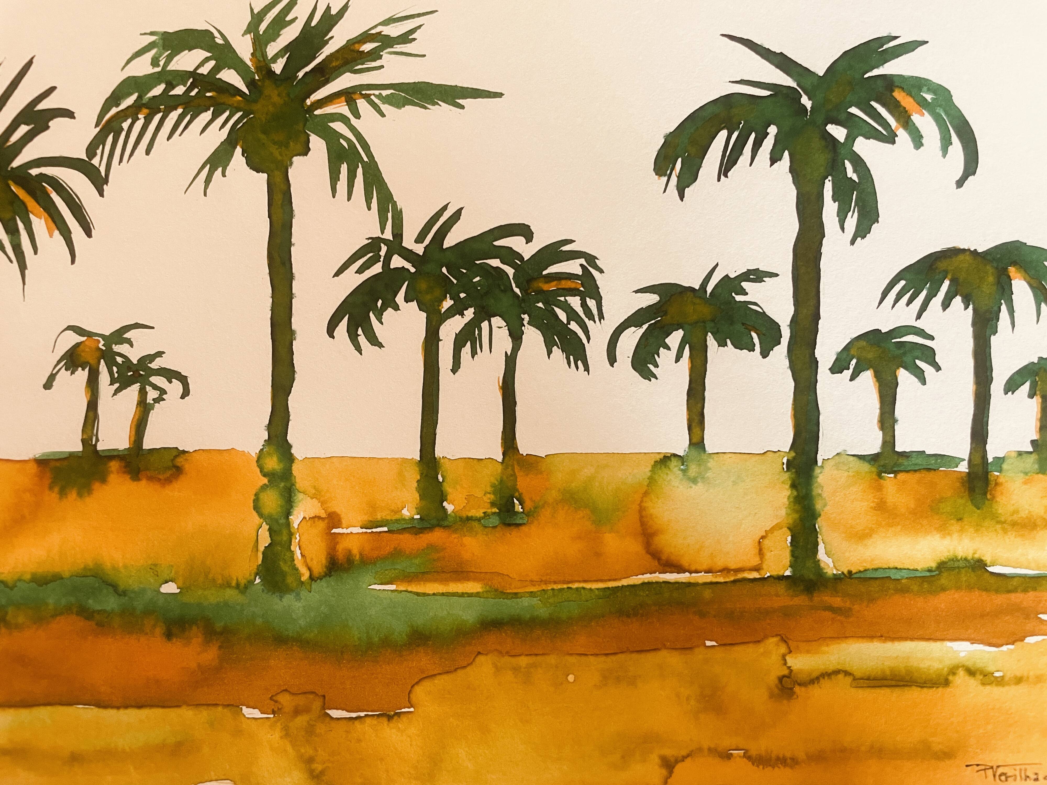 Tableau signé paysage Egypte « Lever de soleil sur le Nil »