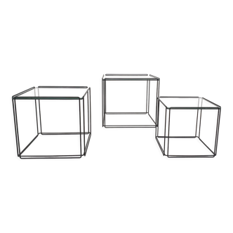 Max Sauze for Max Sauze Studio glass and metal nesting tables, France 1970's