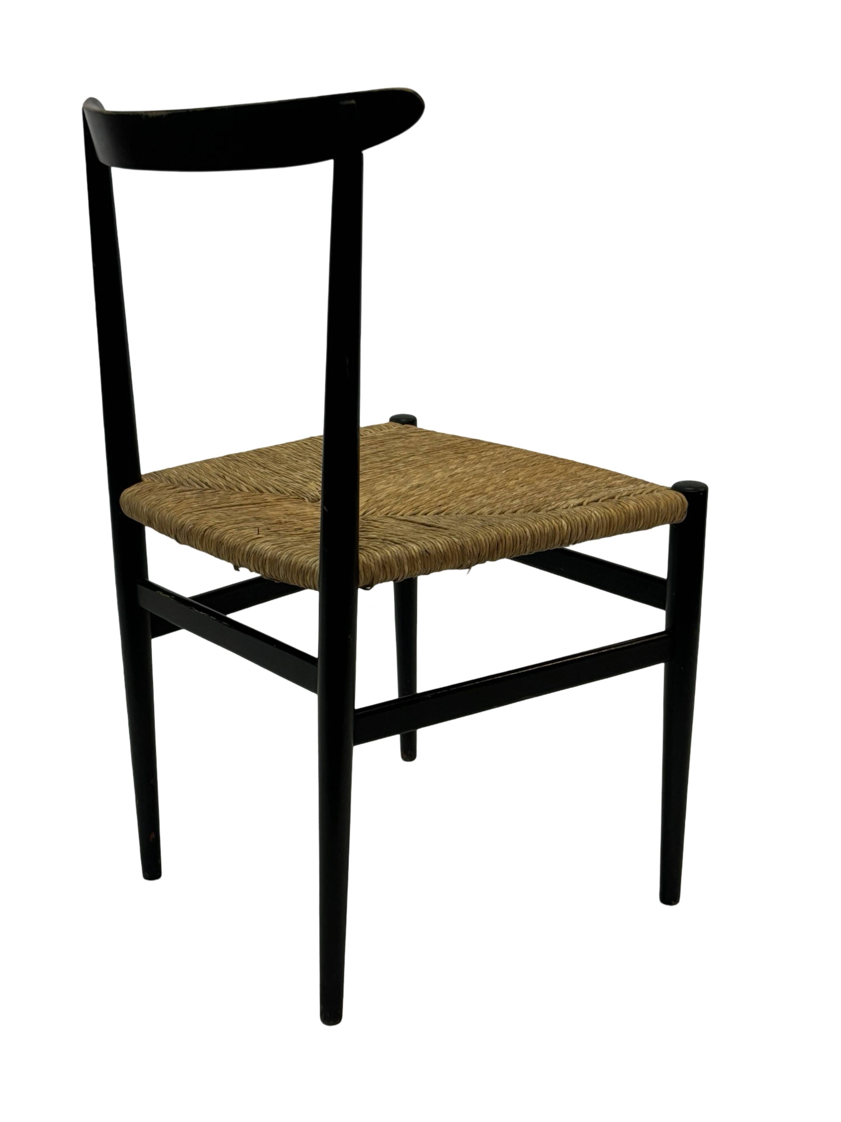 Vintage Italian rush seated chair, 1950s design minimalist