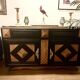 Art deco sideboard in carved oak diamond point, gray marble top