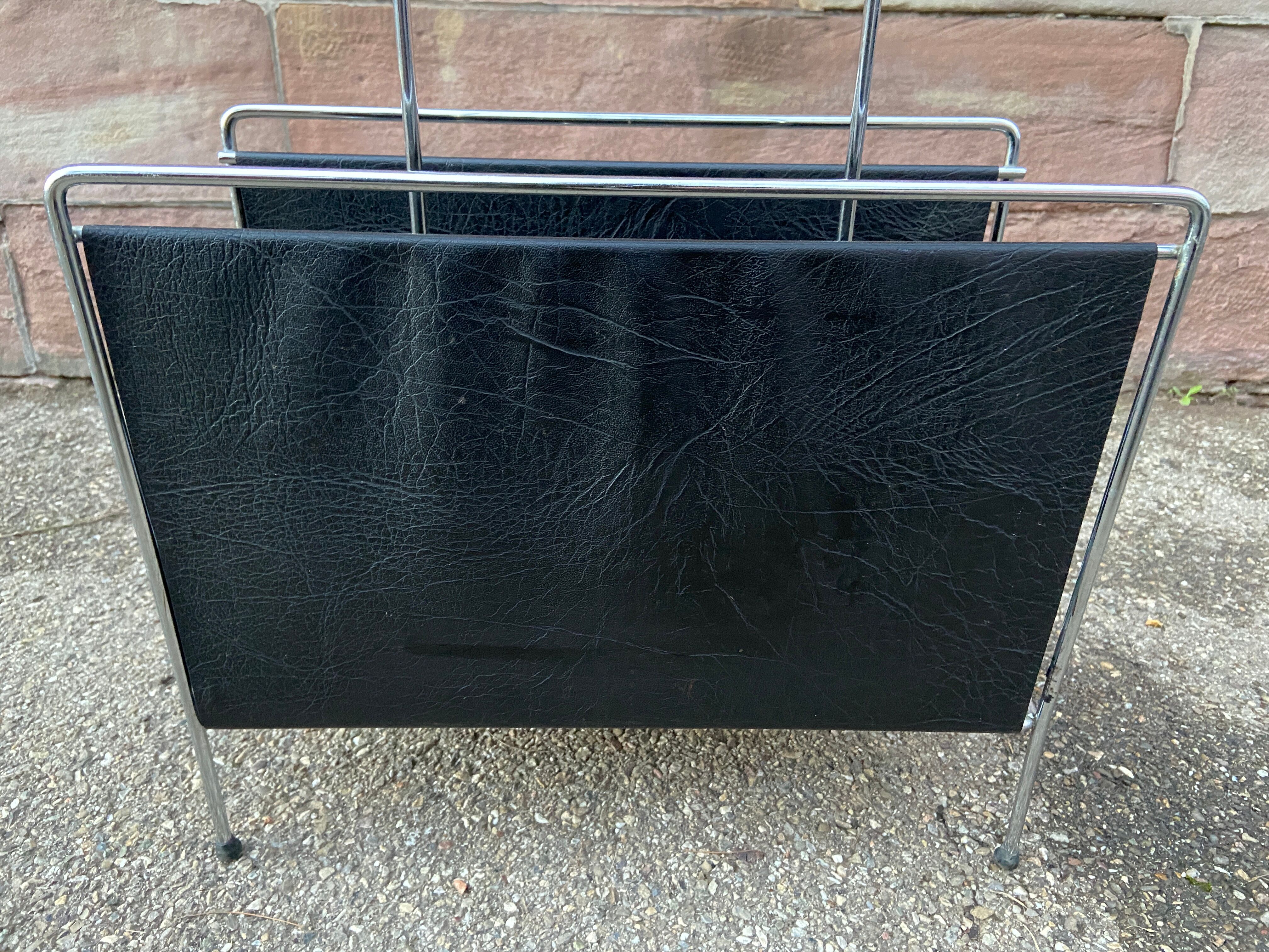 Magazine holder vintage imitation leather mid-century 1970