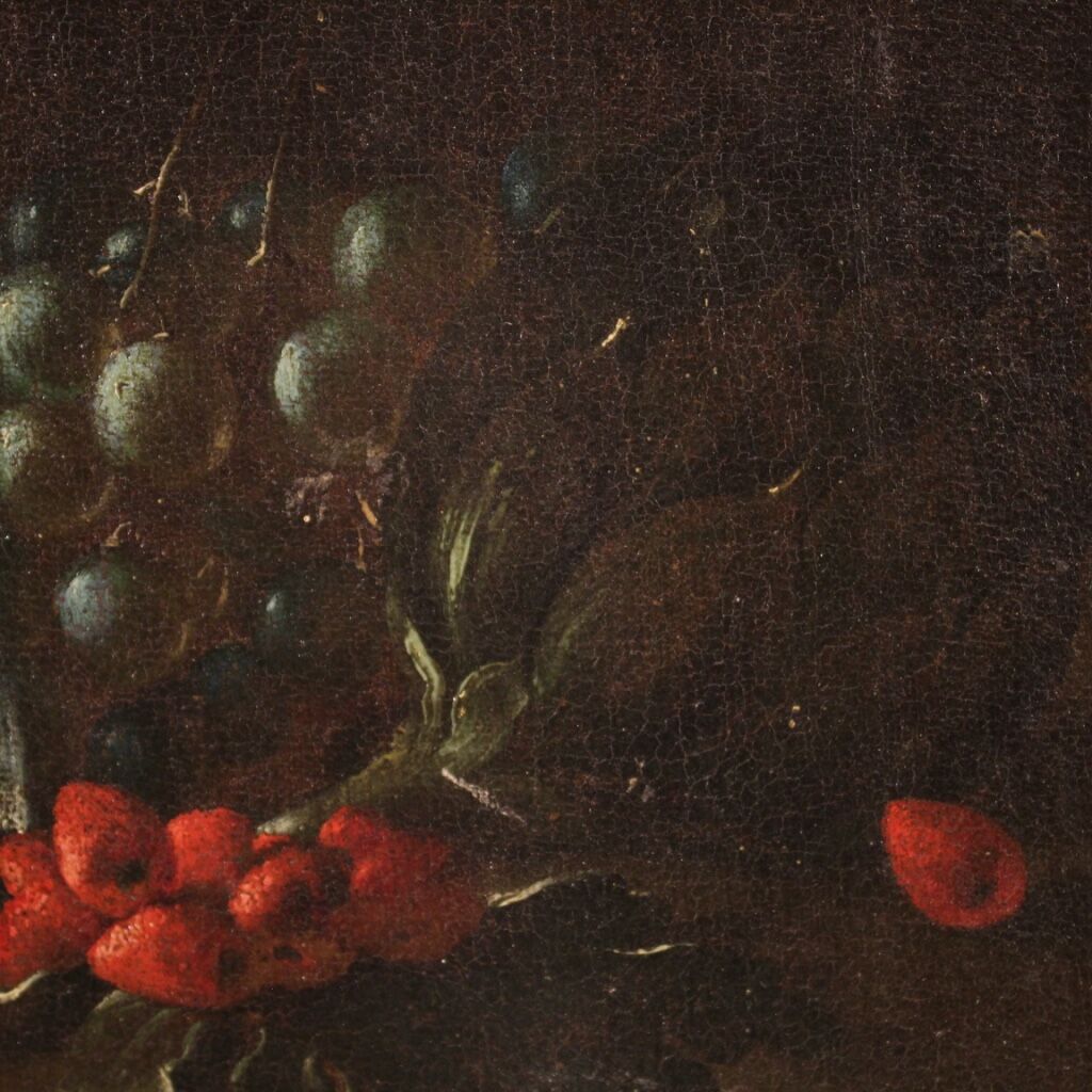 Antique 17th century still life with flowers and fruit