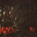 Antique 17th century still life with flowers and fruit