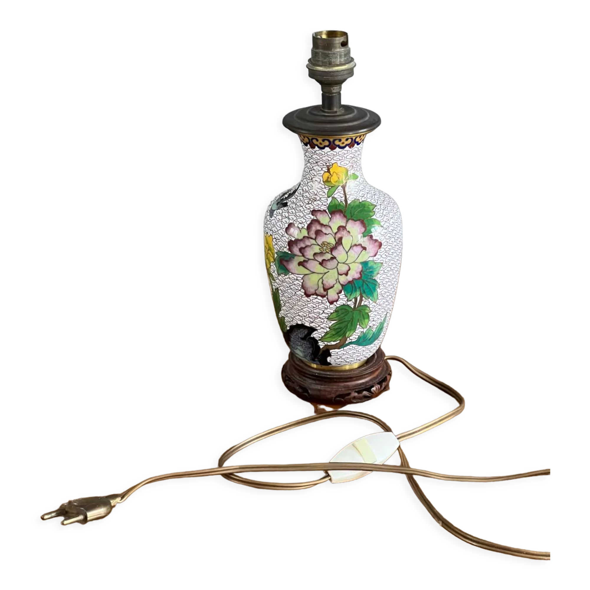 Pied de lampe ancien en émail cloisonnée