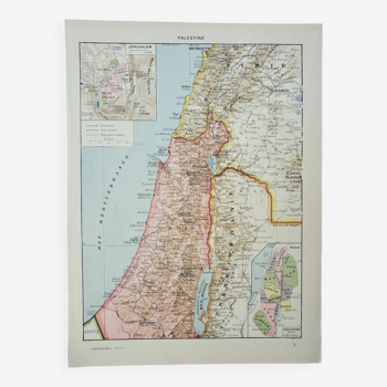 Gravure ancienne 1928, Palestine, carte, Jérusalem, religion • Lithographie, Planche originale