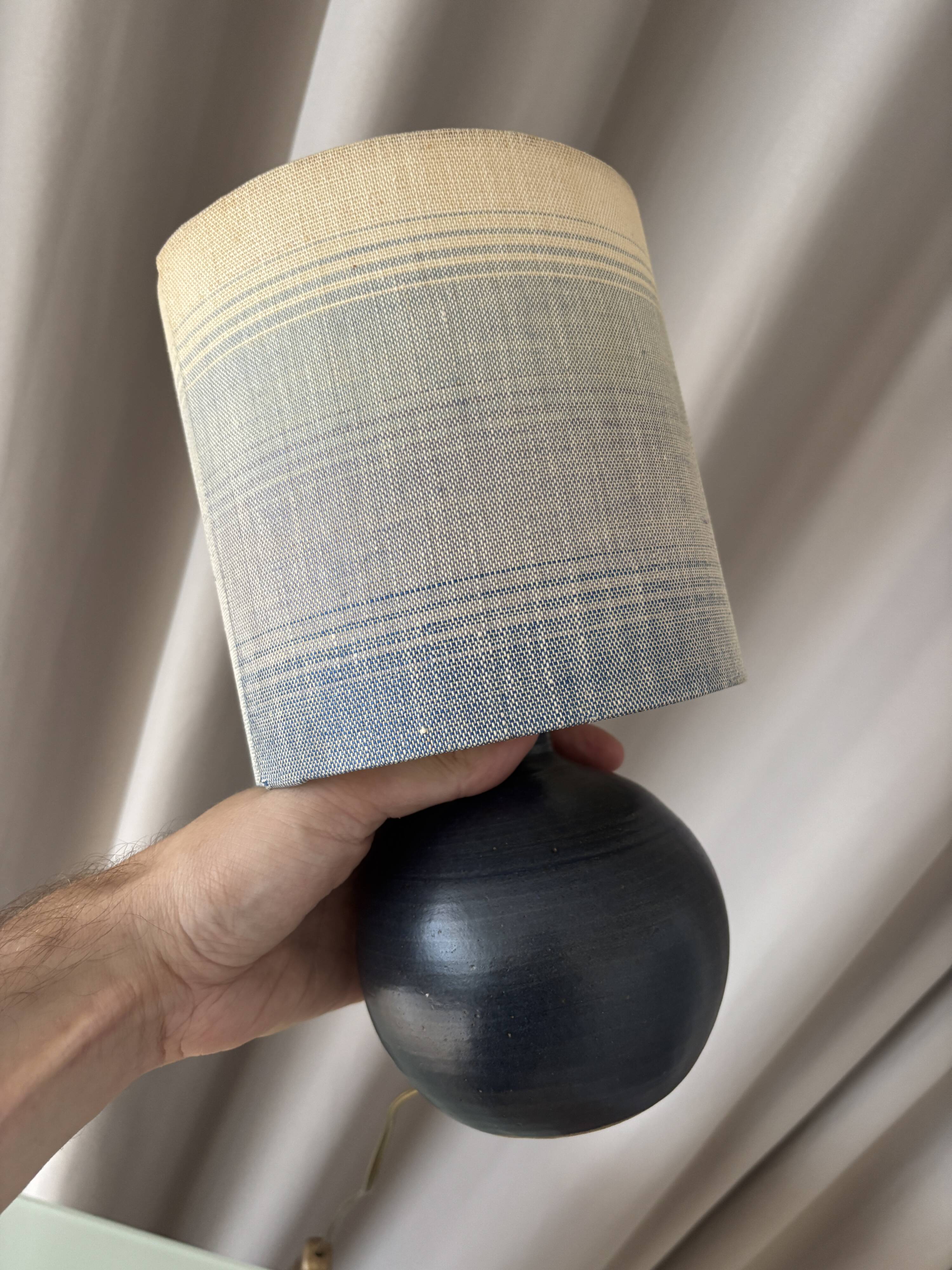 Vintage Mid-Century Studio Pottery Table Lamp – Signed JM – Blue Stoneware