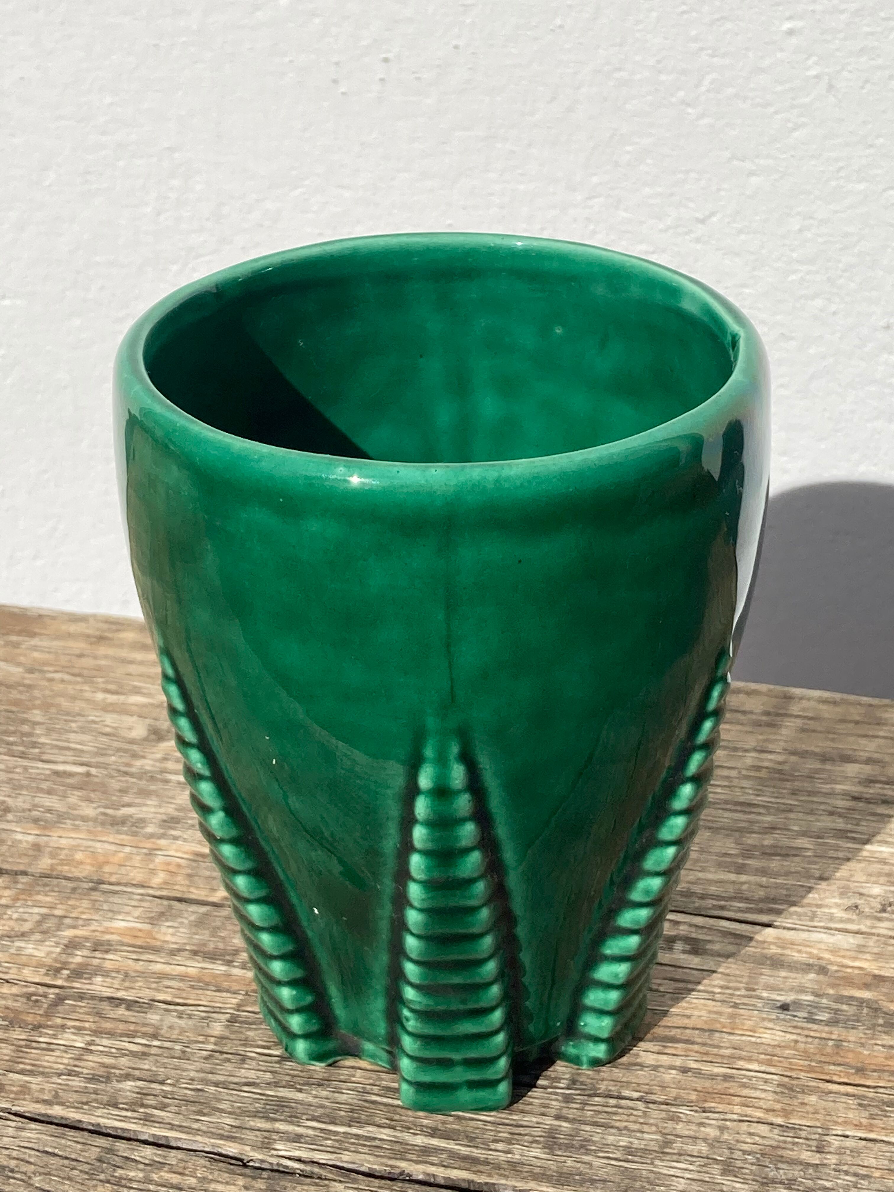 Green art deco ceramic vase