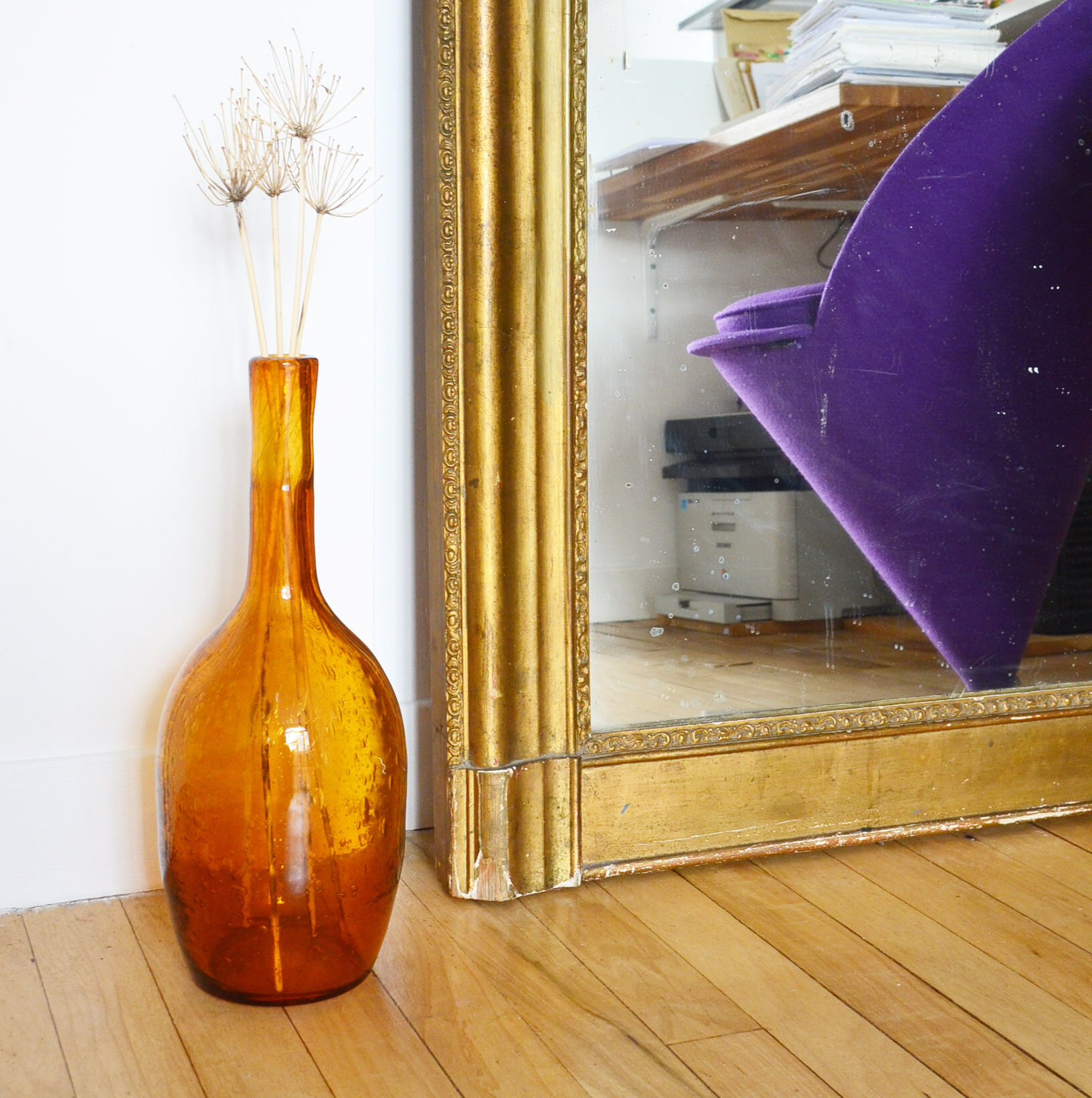 Vase bottle glass amber amber, 70s
