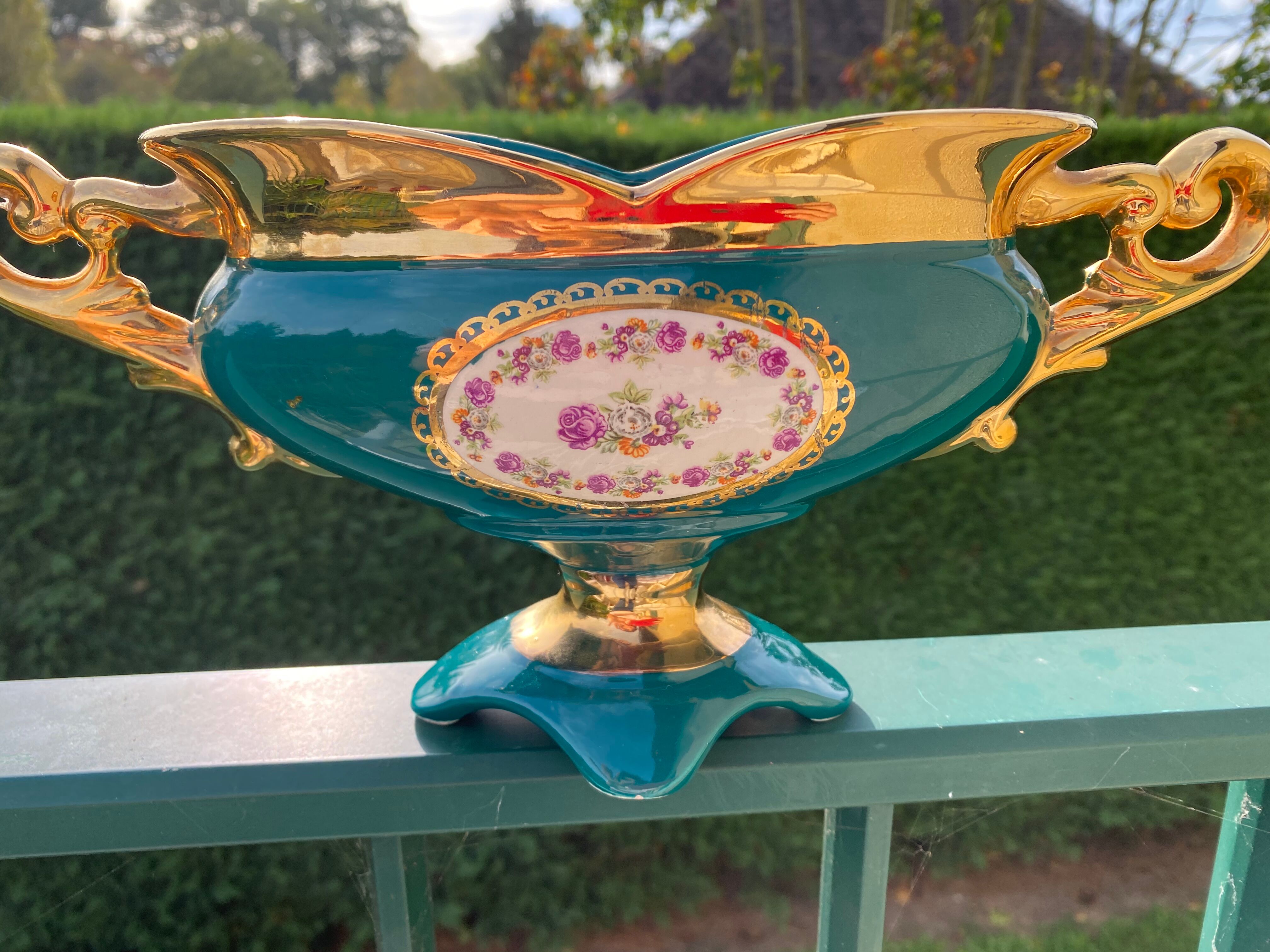 Vintage porcelain rose planter vase