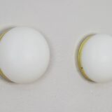 Mid Century Spanish Modern Brass and Opaline Glass Sconces Metalarte 70s