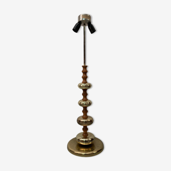 Brass and wood turnt large table or floor lamp by VEB Narva Leuchtenbau Germany, 1970s