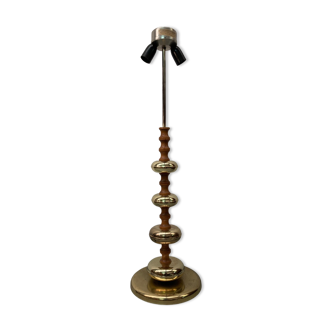Brass and wood turnt large table or floor lamp by VEB Narva Leuchtenbau Germany, 1970s