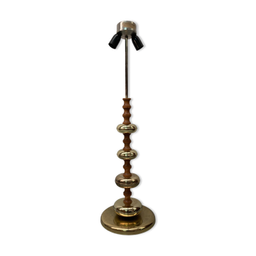 Brass and wood turnt large table or floor lamp by VEB Narva Leuchtenbau Germany, 1970s