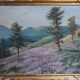 Painting heather landscape with mountain and village signed cf. anglade