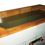 Sideboard in maple, leather and gold-coloured glass, Laszlo Hoenig attr, London 1940s