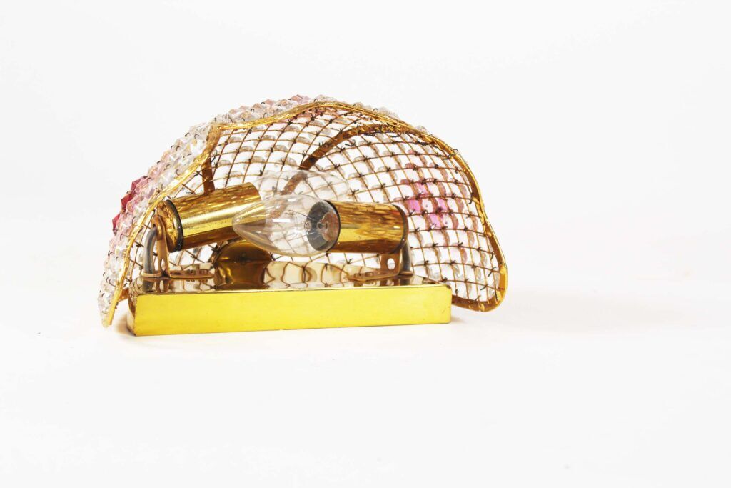 Gilt brass and crystal glass 'basket' wall light by Palwa, Germany 1960s