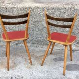 Pair of bistro and bohemian beech chairs, compass feet 1950