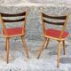 Pair of bistro and bohemian beech chairs, compass feet 1950