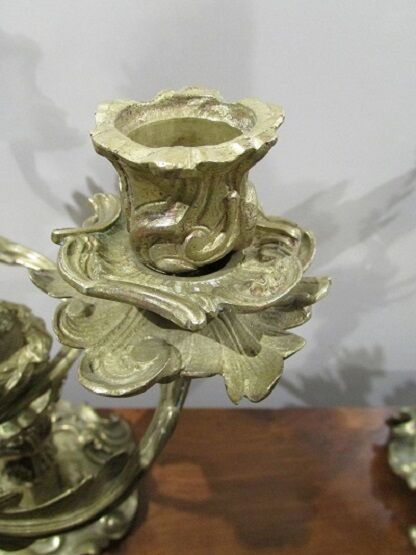 Pair of 3-arm bronze art-nouveau candlesticks
