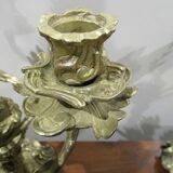 Pair of 3-arm bronze art-nouveau candlesticks