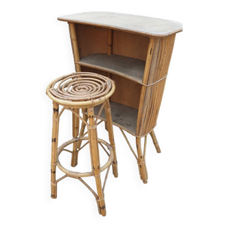 Sixties rattan bar and stool.