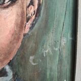 Portrait à l’huile vintage français d’un garçon, signé C. Mury