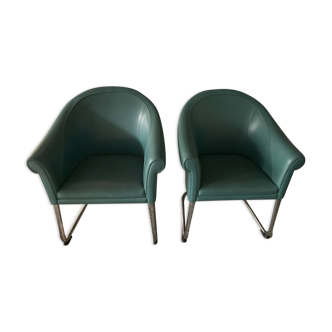 Pair of vintage leather armchairs by slitta slinan 80s
