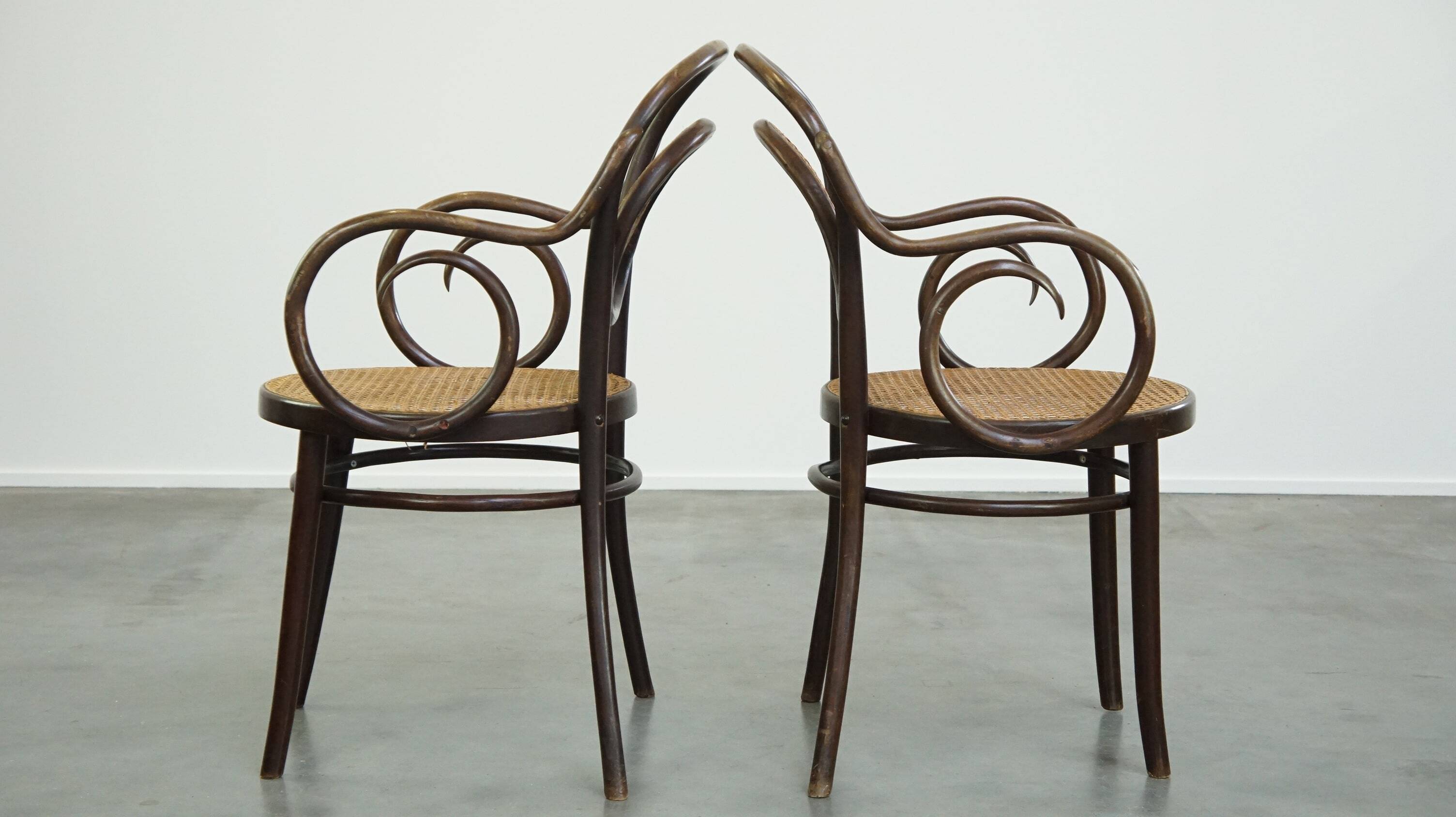 Very elegant, characterful, and graceful set of 4 Art Nouveau design bistro chairs