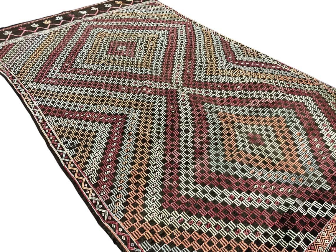 Geometric Handwoven Bohemian Kilim Rug