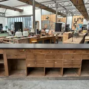 Immense bar counter covered with blue stone.