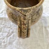 Antique cup, plump shape, organic material with handle, signed JPG, Pougues-les-eaux, pyrite stoneware