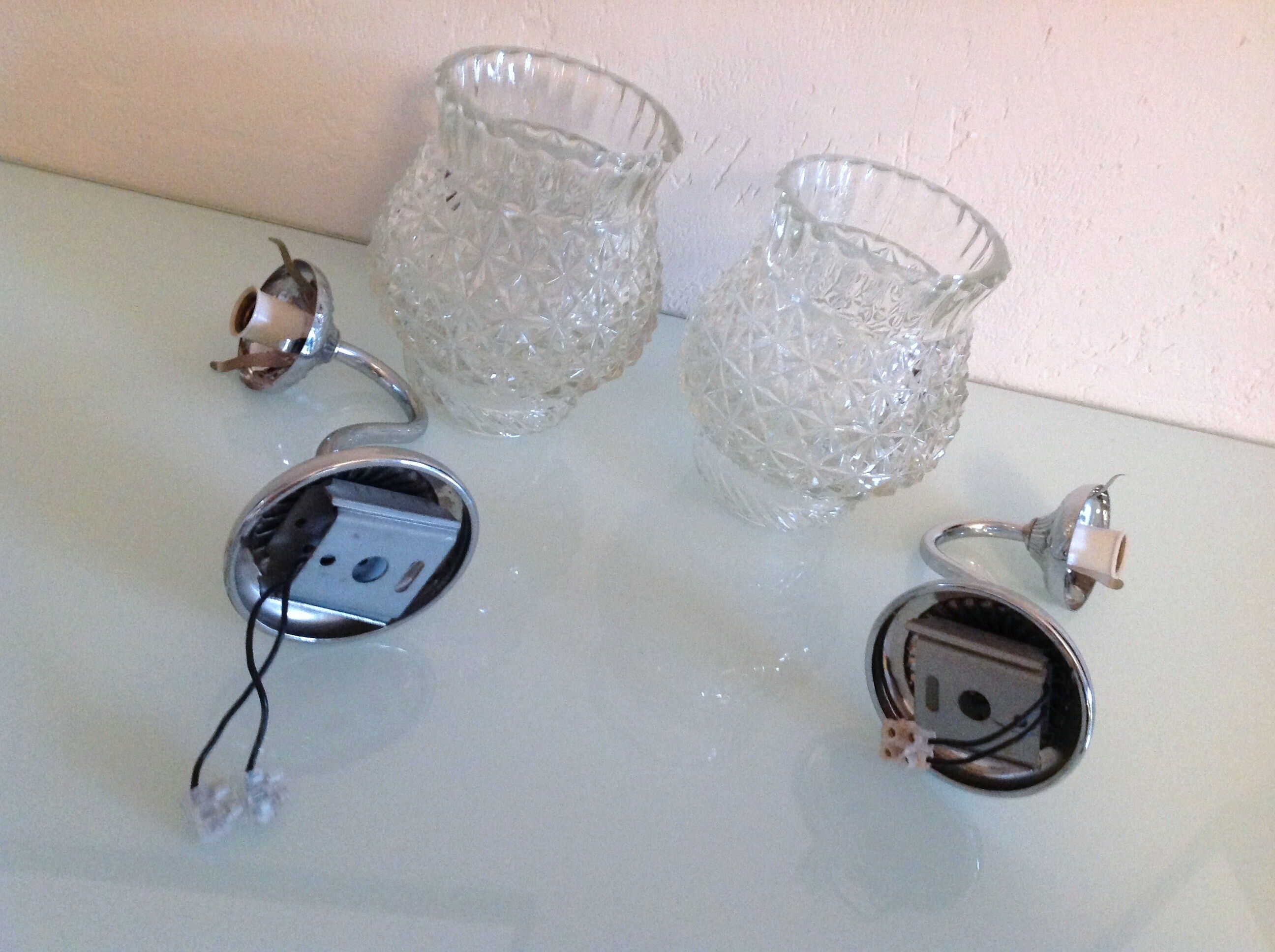 Pair of structured glass and chrome metal, 60s