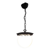 Suspension lanterne en métal et globe opaline par Delmas - mid. XXeme