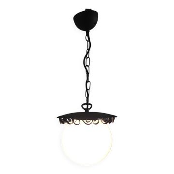 Metal lantern suspension and opaline globe by Delmas - mid 20th century.
