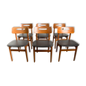 Set of 6 danish chairs in teak and black skaï 1960