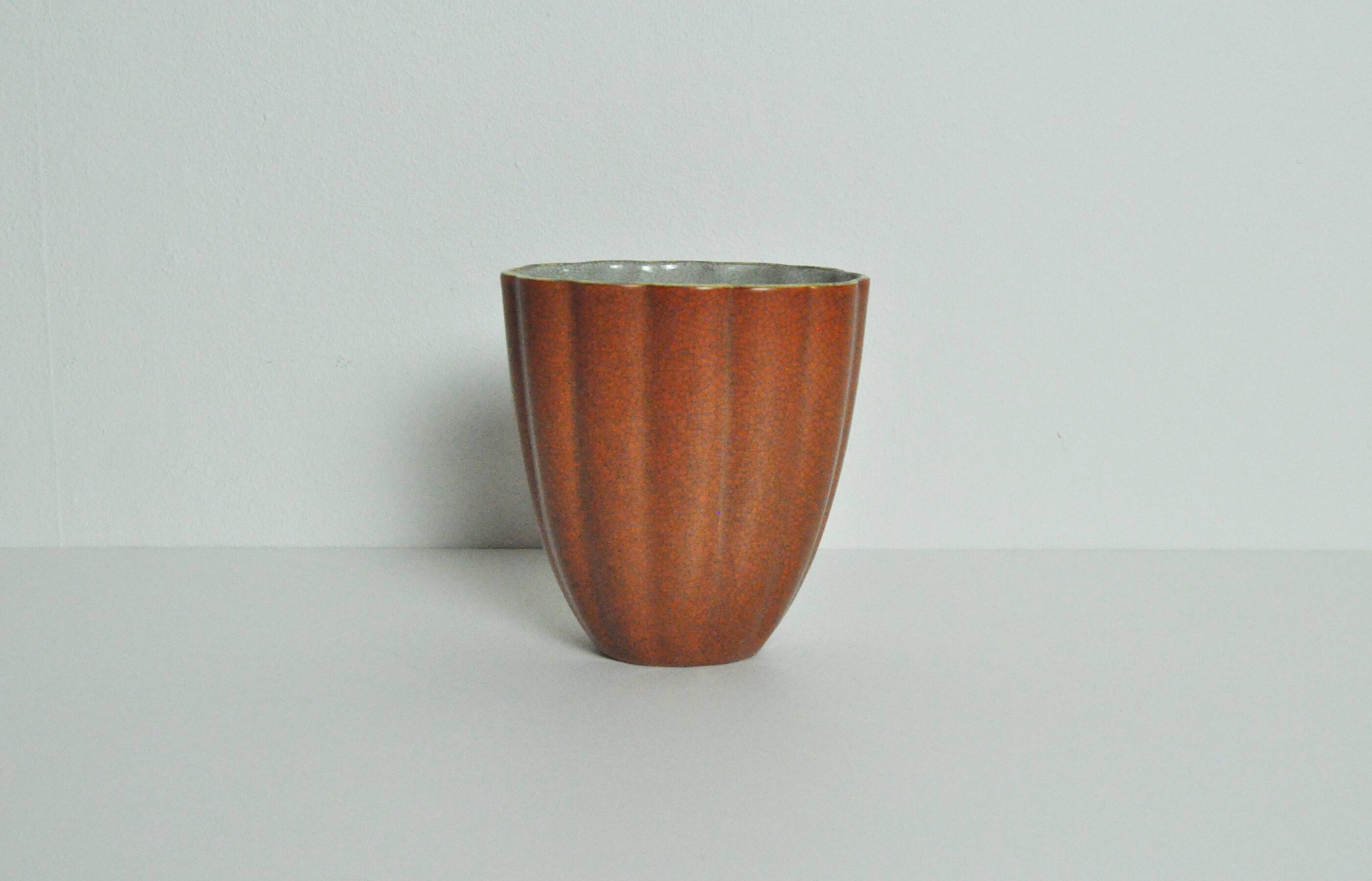 Crackle glaze porcelain vase, gold and orange-brown on grey, Denmark 1930s
