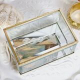 Beveled and chiseled glass and brass jewelry box