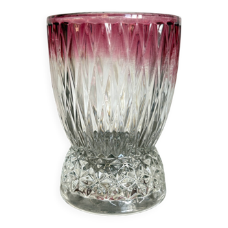 Vase Art Déco en verre taillé Rubis & Diamant