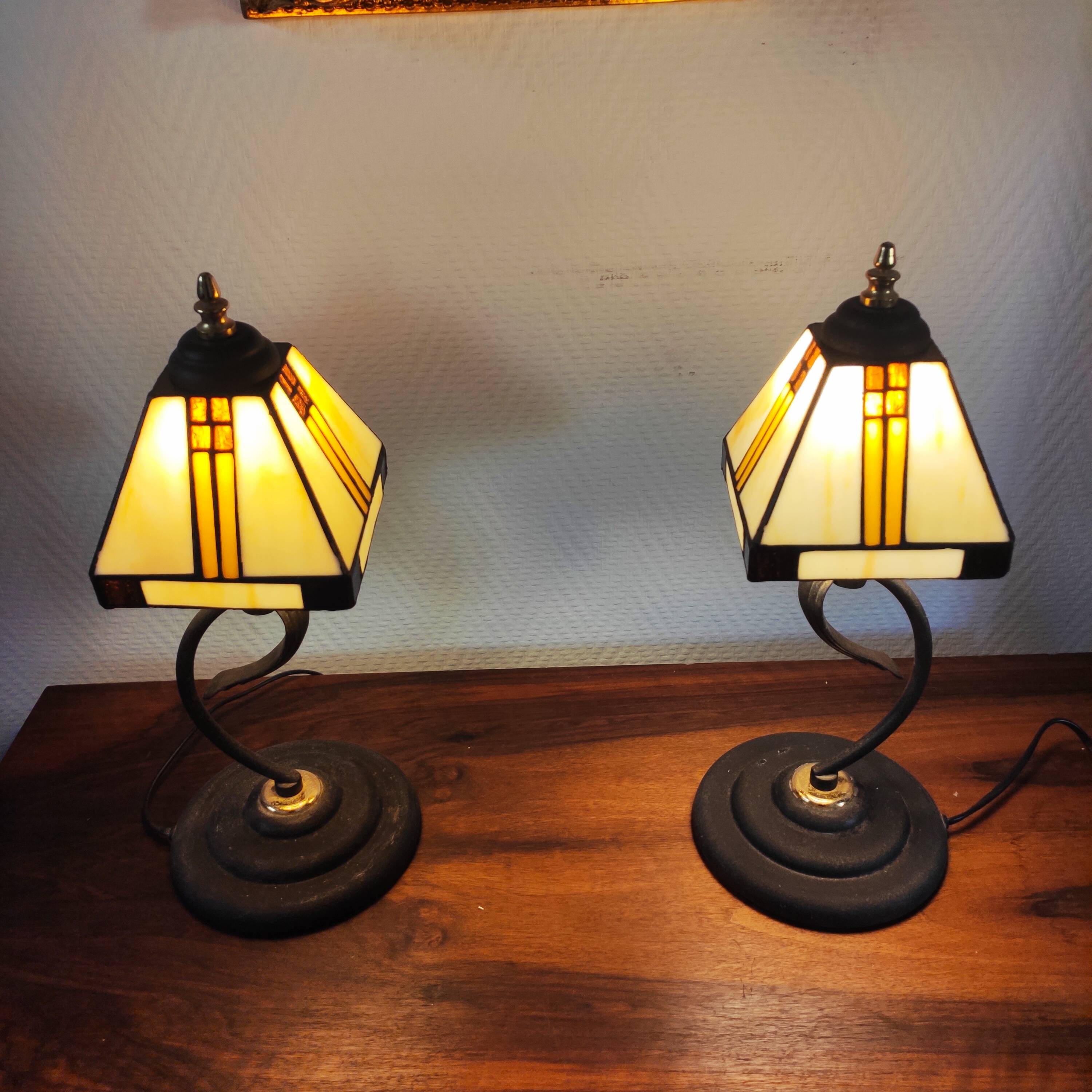 Paire de lampes vintage métal et verre