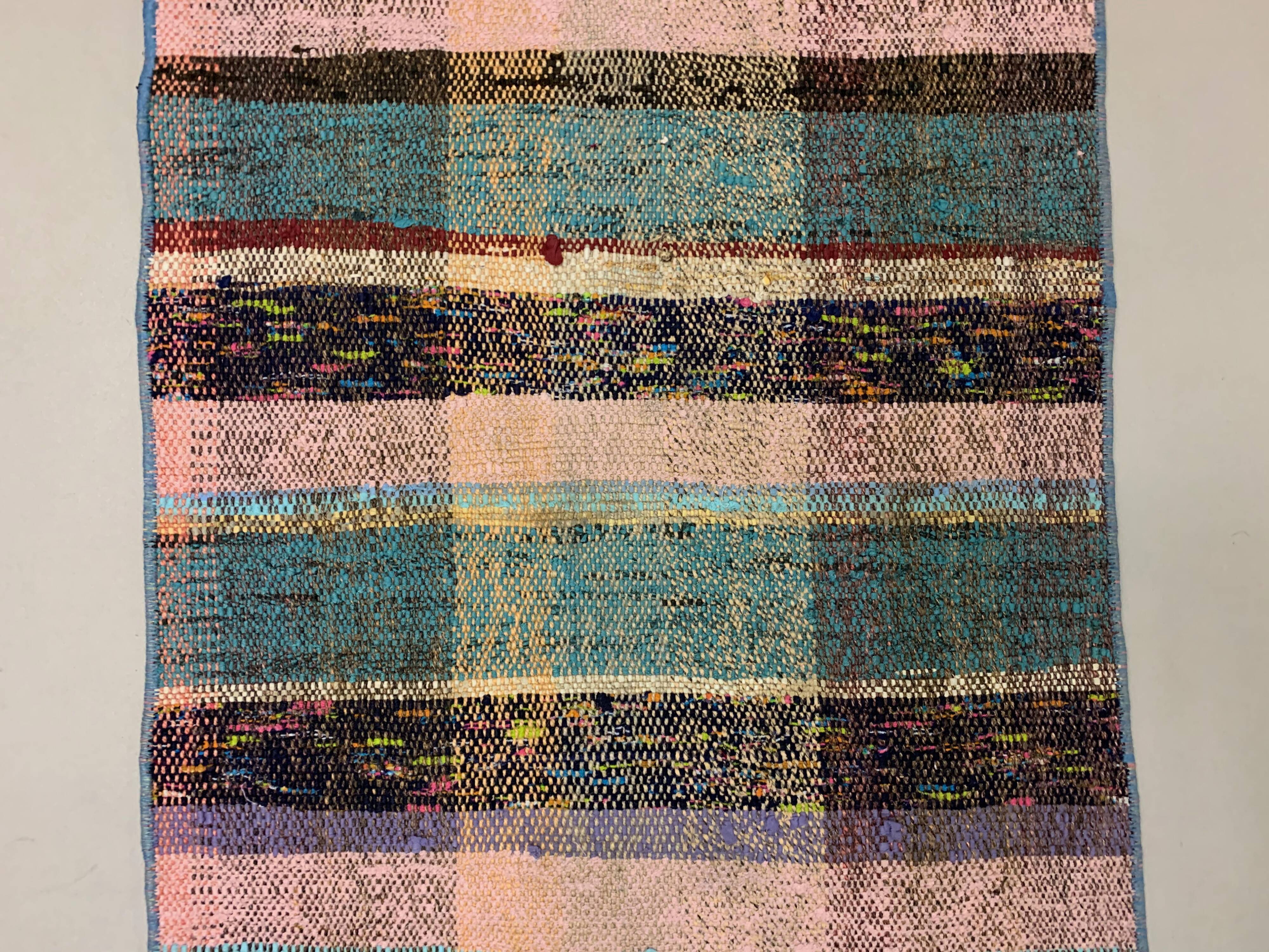 Old Turkish narrow Kilim Runner 330x50 cm, shabby chic, vintage kelim Pink Green